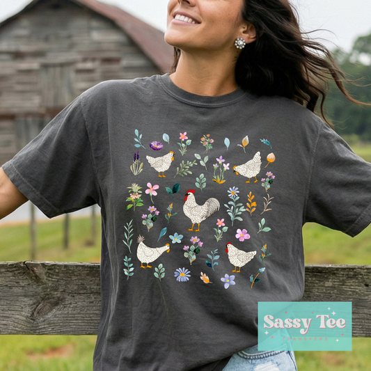 CHICKENS SPRING FLOWERS LEAVES  **Preorder/Restock Ships in 5-10 biz days**
