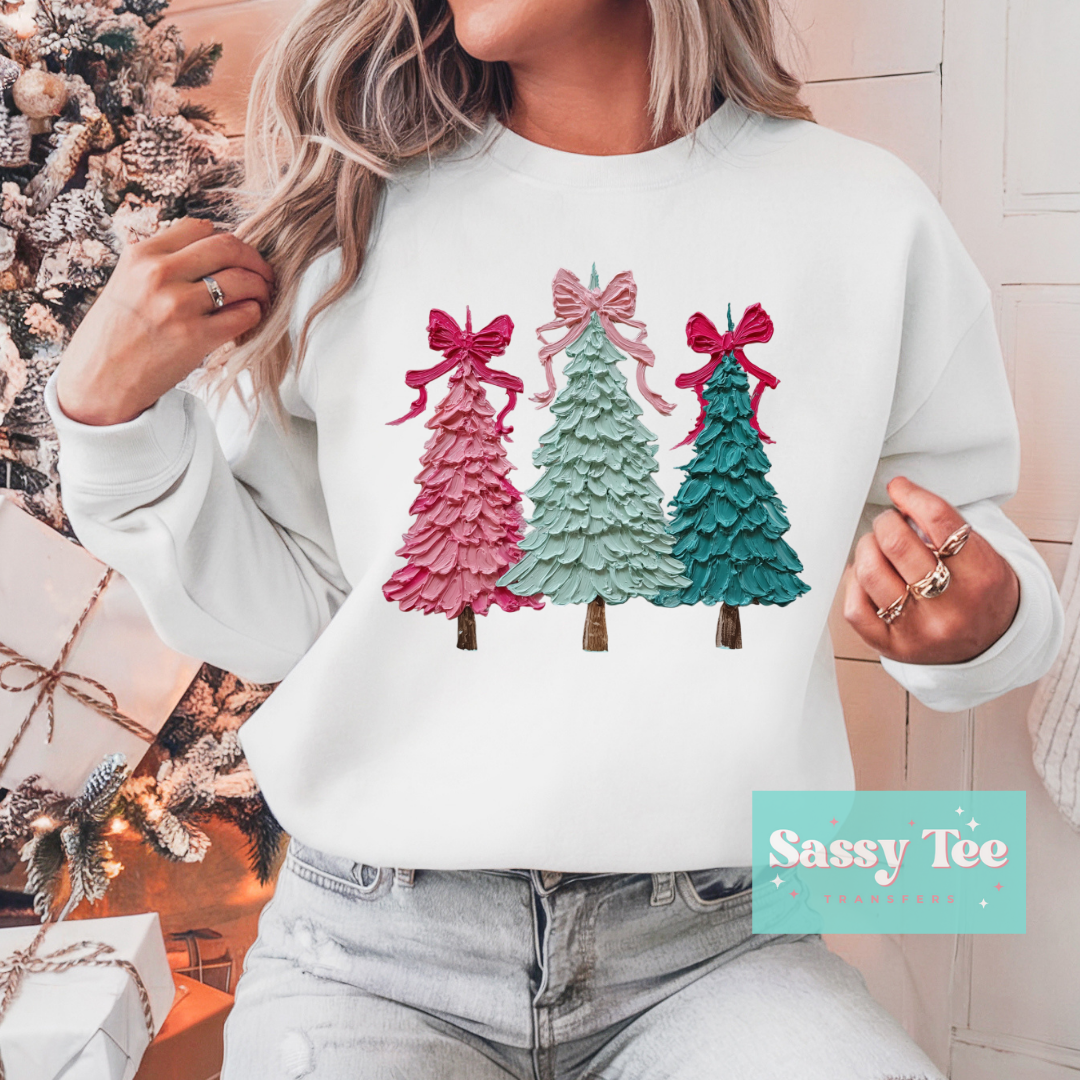 CHRISTMAS TREES BOWS TEXTURED PAINT **Preorder/Restock Ships in 5-10 biz days**