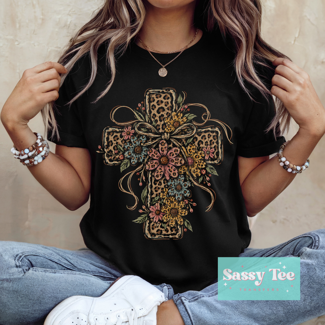CROSS LEOPARD FLORAL BOW FAITH For Darker Colors **Preorder/Restock Ships in 5-10 biz days**