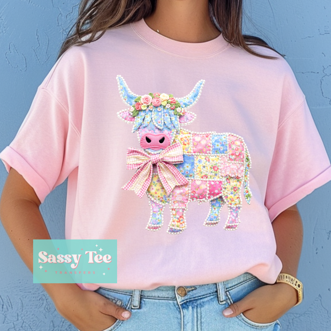 PASTEL HIGHLAND COW SPRING PATCHWORK **Preorder/Restock Ships in 5-10 biz days**