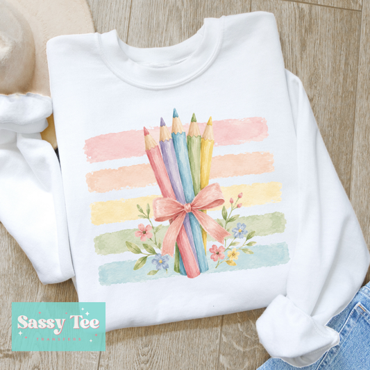 PENCILS BOW WATERCOLOR PASTEL TEACH SCHOOL ART **Preorder/Restock Ships in 5-10 biz days**