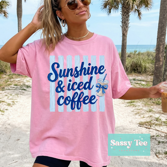 SUNSHINE & ICED COFFEE PREPPY STRIPES BOW **Preorder/Restock Ships in 5-10 biz days**