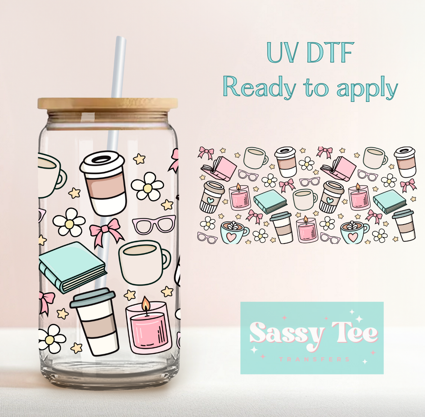 BOOKISH COFFEE BOWS UV DTF CUP WRAP *Preorder, Ships in 5-9 biz days*