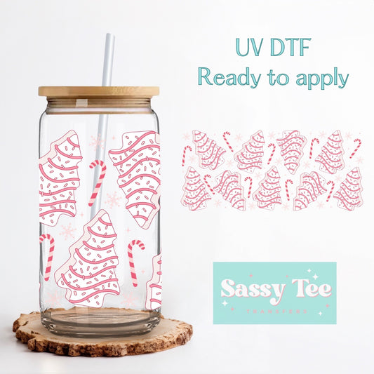 PINK CHRISTMAS TREE CAKE CANDY CANES UV DTF CUP WRAP **Preorder/Restock Ships in 5-10 biz days**