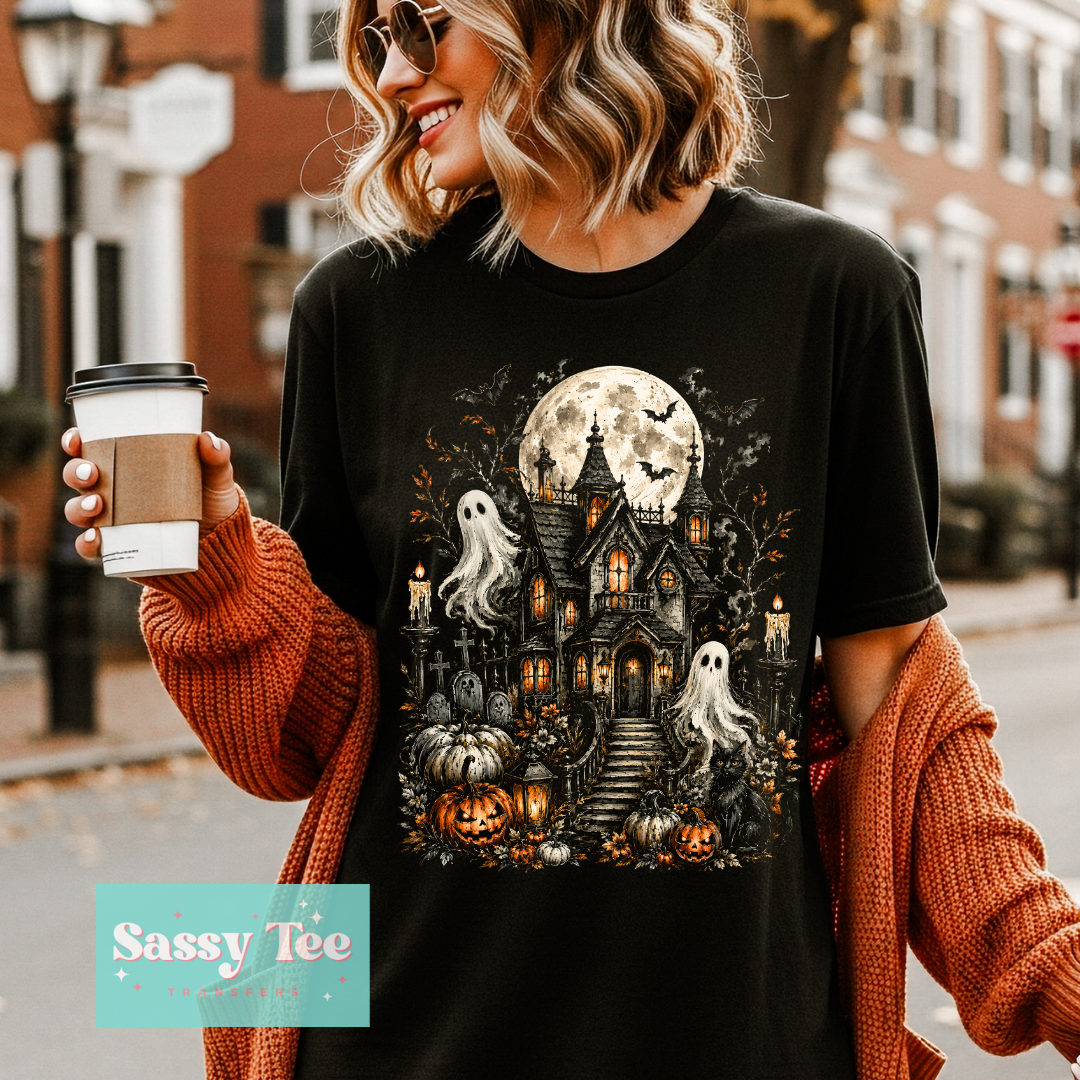 HAUNTED HOUSE PUMPKINS GHOSTS MOON For Darker Colors **Preorder/Restock Ships in 5-10 biz days**