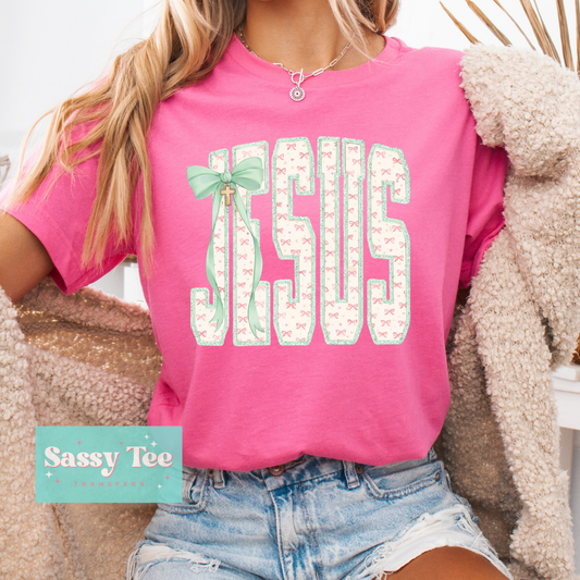 JESUS PINK MINT COQUETTE BOW **Preorder/Restock Ships in 5-10 biz days**