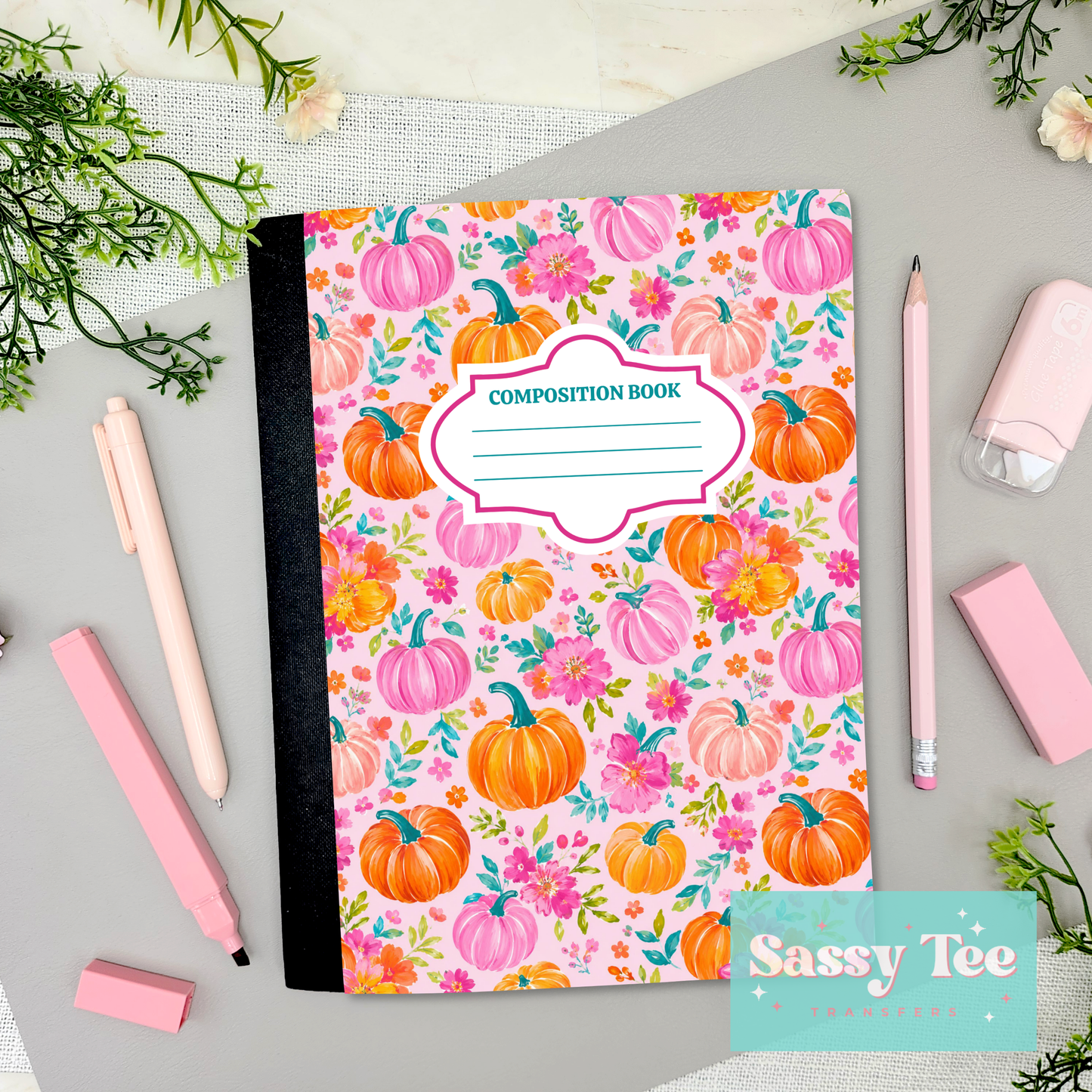PUMPKINS FLOWERS PINK MINT Peel + Stick Notebook Cover SET