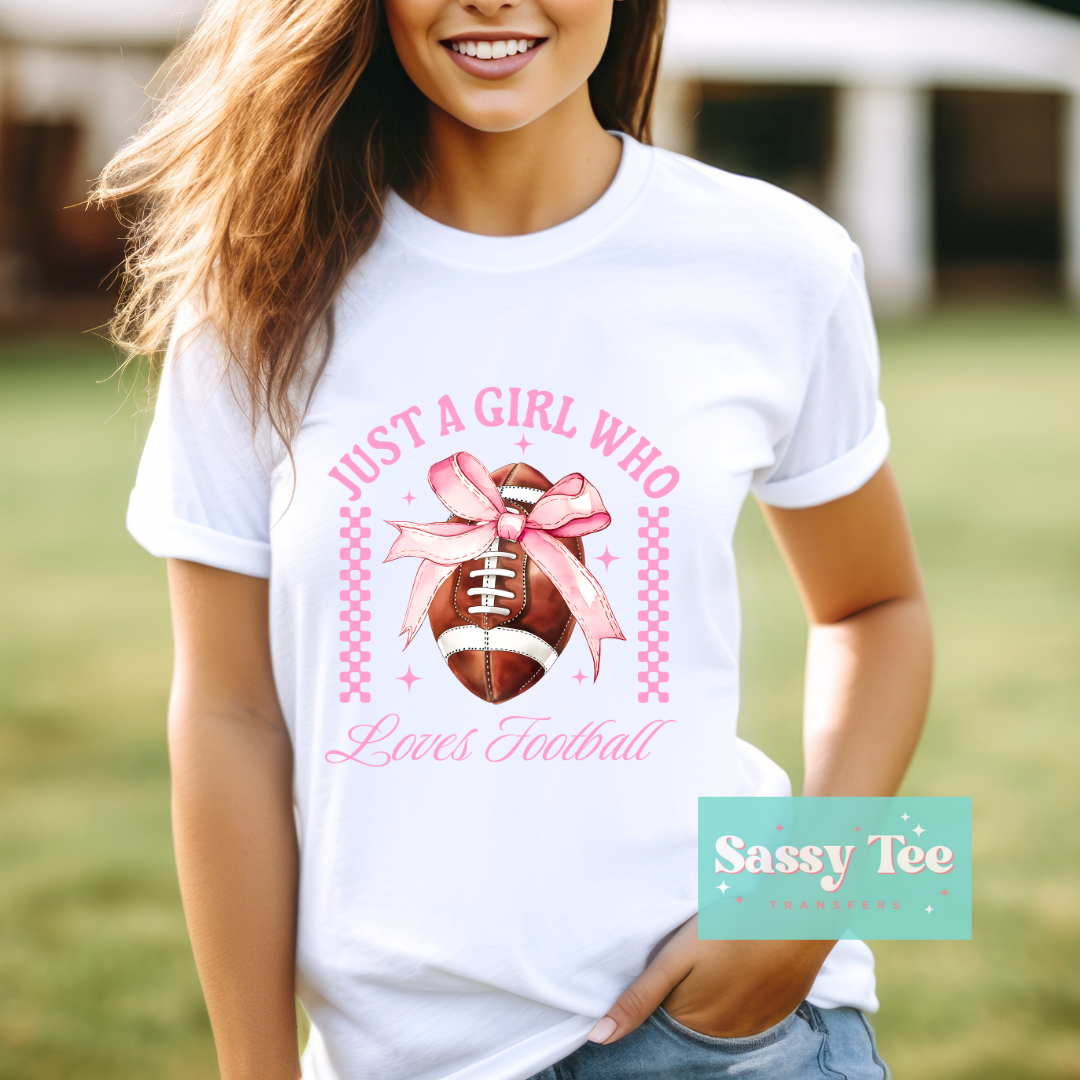 JUST A GIRL FOOTBALL PINK BOW *Ships late August