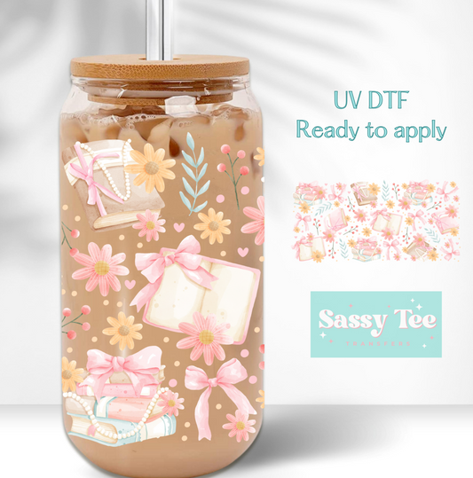 PASTEL FLORAL BOOKS UV DTF CUP WRAP **Preorder, Ship sin 5-10 biz days**