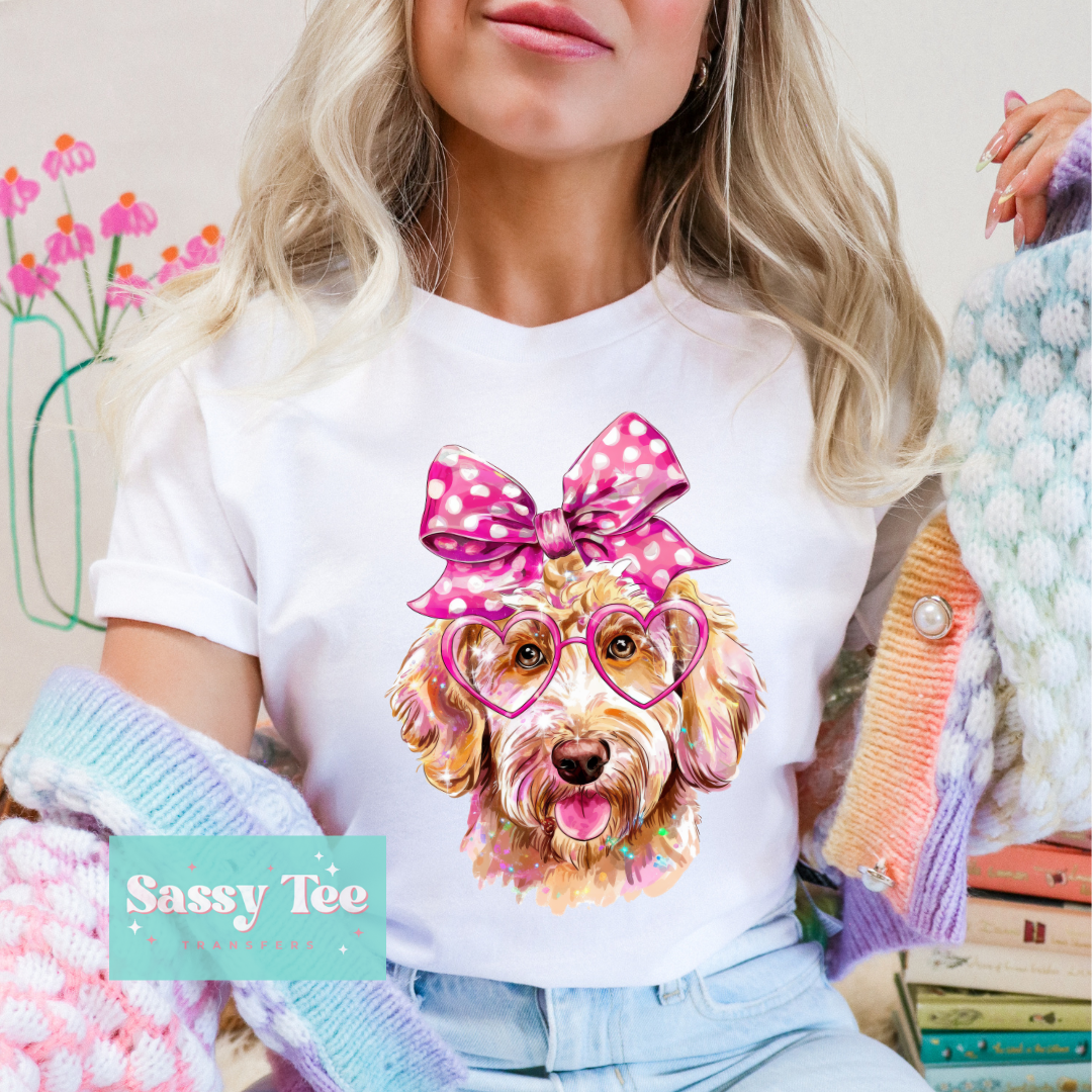 GOLDENDOODLE PINK BOW SPARKLE **Preorder/Restock Ships in 5-10 biz days**