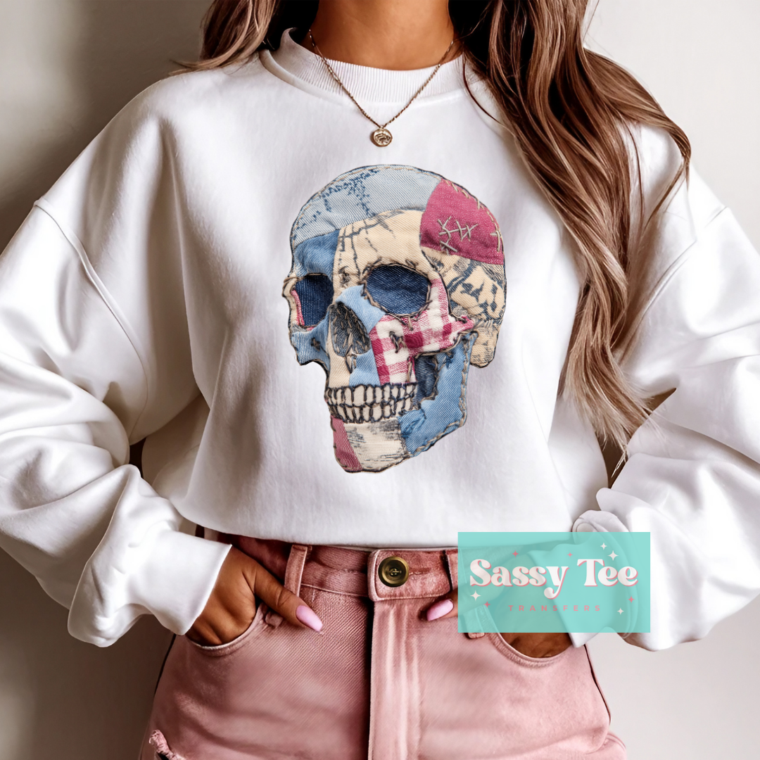 SKULL EMBROIDER BLUE JEAN **Preorder/Restock Ships in 5-10 biz days**