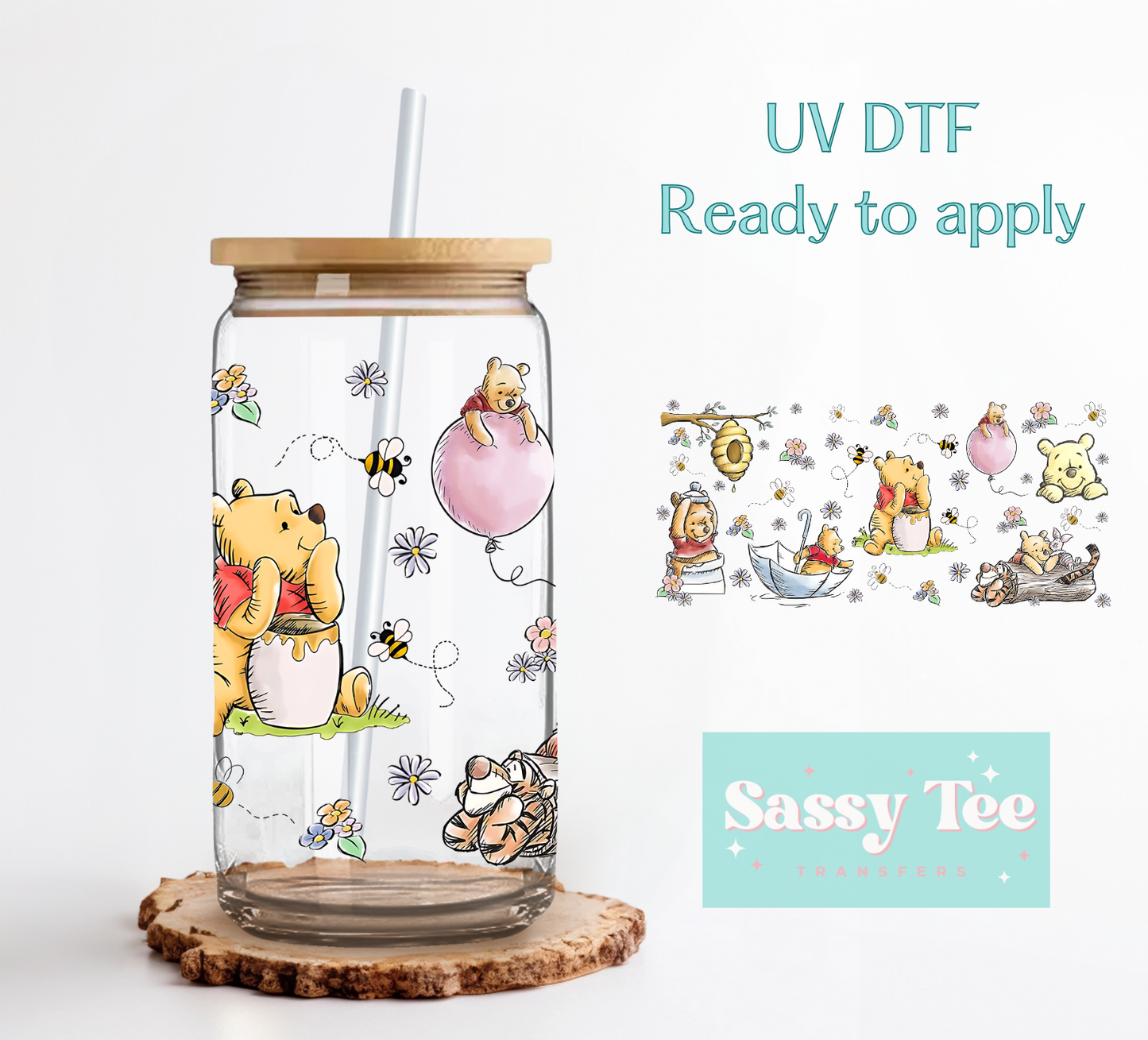 BEAR HONEY BEES FRIENDS CARTOON UV DTF CUP WRAP **Preorder Ships in 5-10 biz days**