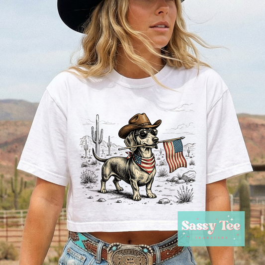 AMERICAN FLAG DASCHUND WESTERN **Preorder/Restock Ships in 5-10 biz days**