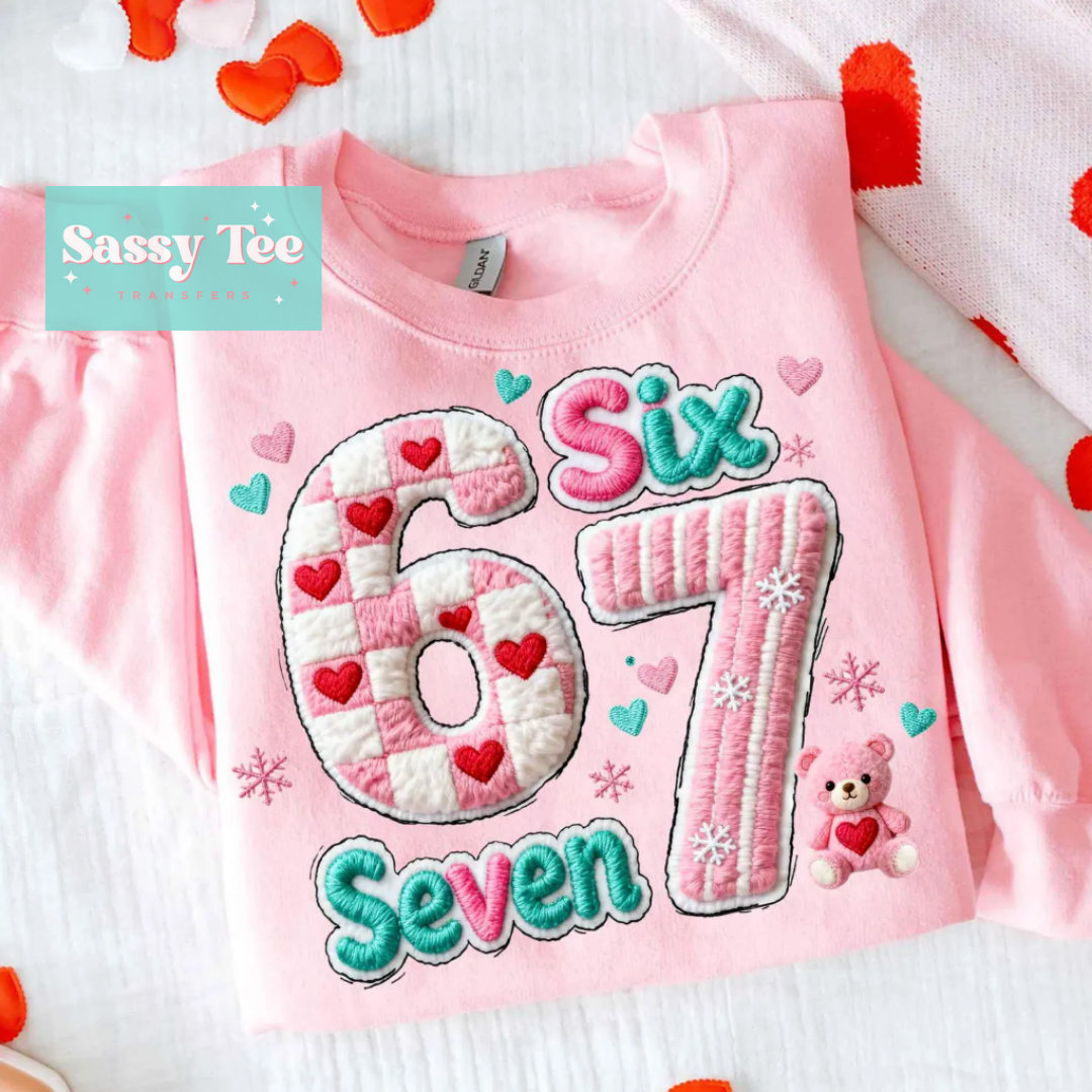 PINK MINT SIX SEVEN TEDDY HEARTS FAUX YARN Kids **Preorder/Restock Ships in Est. 5-10 biz days**