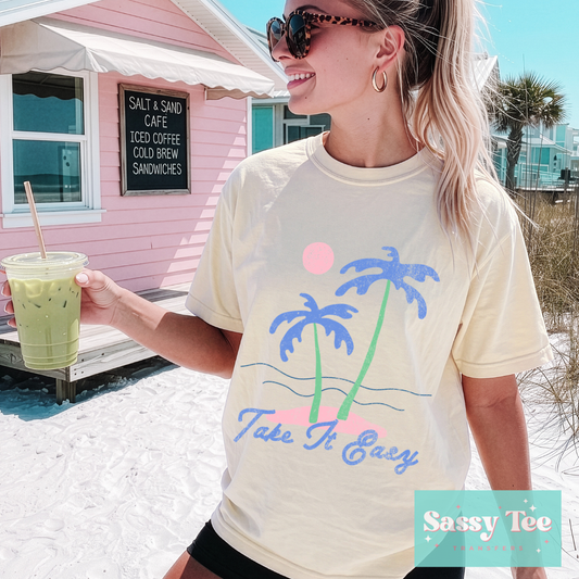 TAKE IT EASY BLUE PINK PREPPY BEACH **Preorder/Restock Ships in 5-10 biz days**