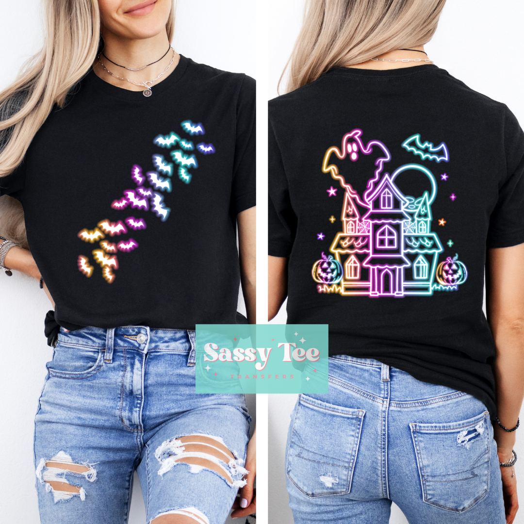 HAUNTED HOUSE BATS BRIGHT COLORS Front + Back Options **Preorder/Restock Ships in 5-10 biz days**