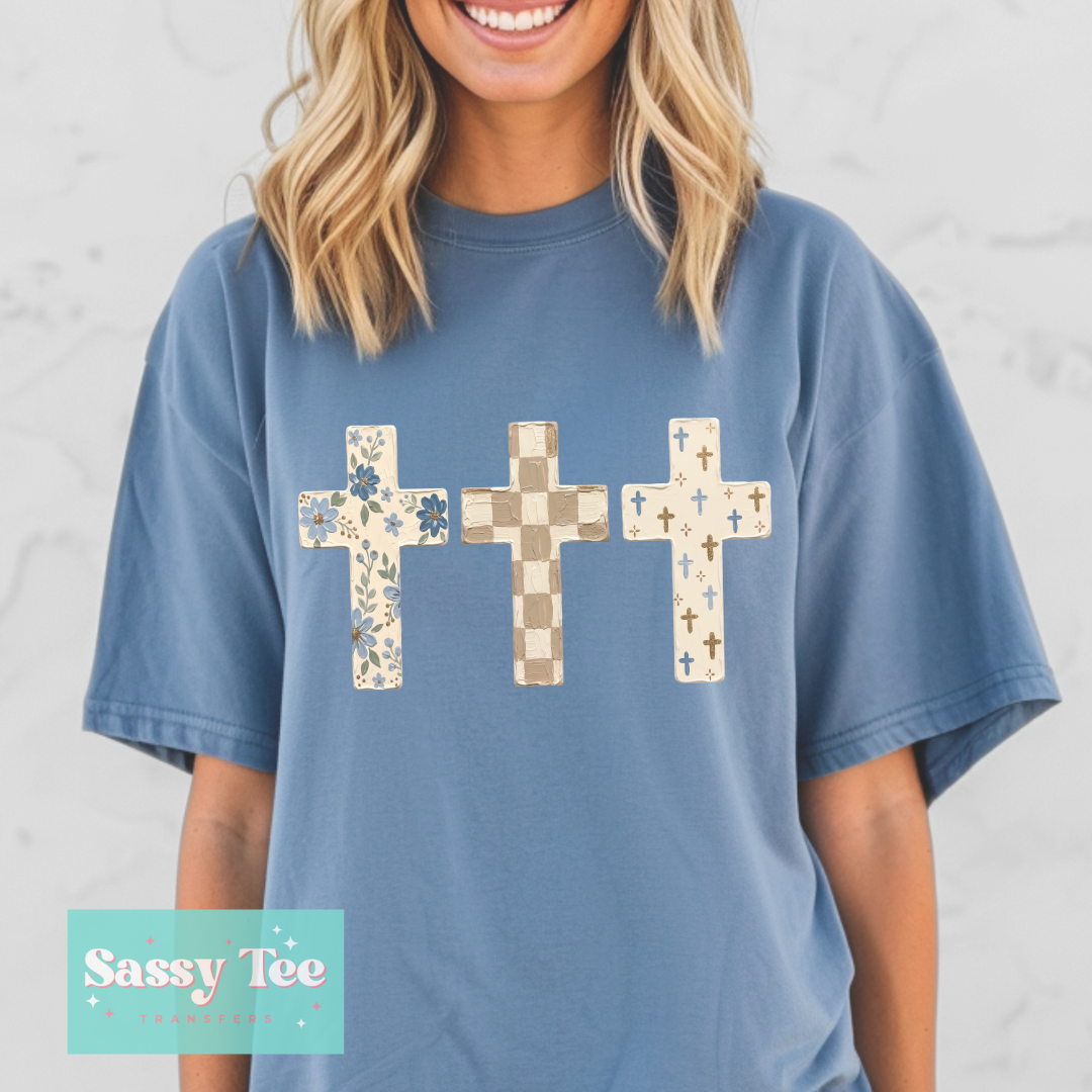 FAITH CROSSES BLUE TAN TEXTURE PAINT **Preorder/Restock Ships in 5-10 biz days**