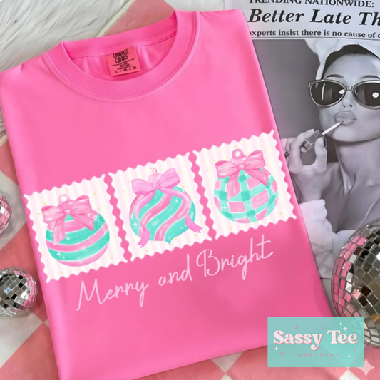 MERRY BRIGHT PINK MINT ORNAMENTS **Preorder/Restock Ships in 5-10 biz days**