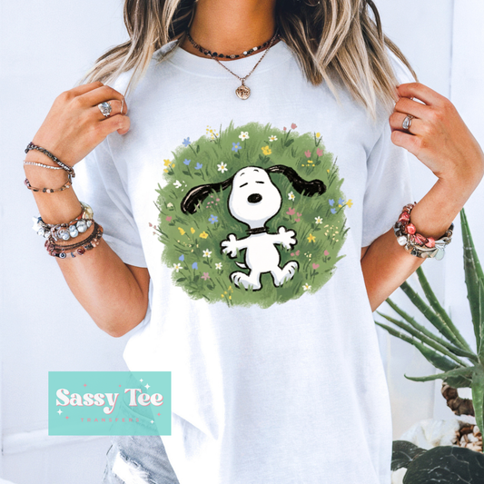 SNOOPY LAY IN GRASS FLOWERS **Preorder/Restock Ships in 5-10 biz days**