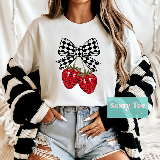 RETRO DISCO STRAWBERRY BOW **Preorder, Ships in 5-14 biz days**