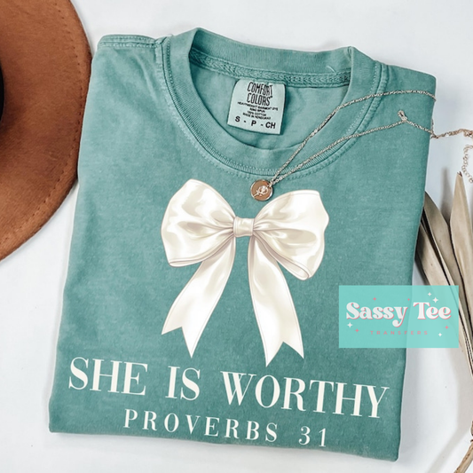 SHE IS WORTHY WHITE BOW **Preorder/Restock Ships in Est. 5-12 biz days**