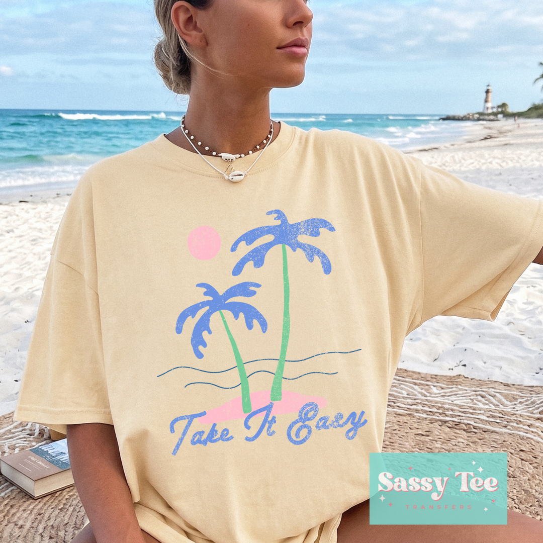 TAKE IT EASY BLUE PINK PREPPY BEACH **Preorder/Restock Ships in 5-10 biz days**
