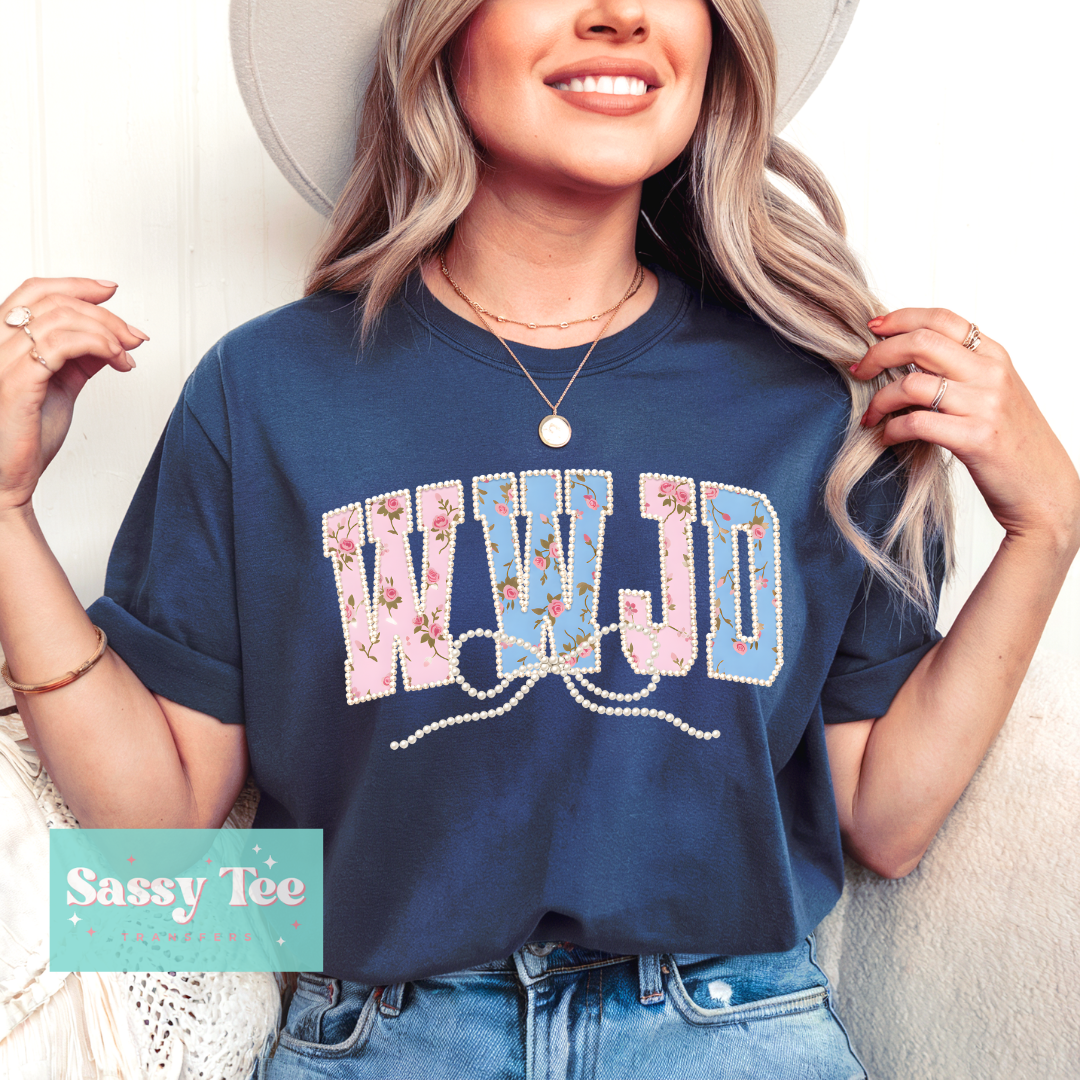 WWJD FAITH FLORAL FAUX PEARL **Preorder/Restock Ships in 5-10 biz days**