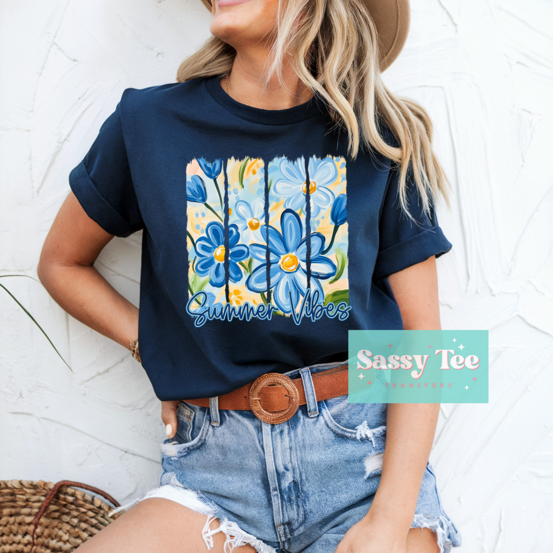 SUMMER VIBES BLUE YELLOW FLORAL ART **Preorder Ships in 5-10 biz days**