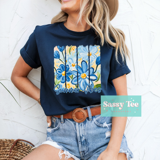 SUMMER VIBES BLUE YELLOW FLORAL ART **Preorder Ships in 5-10 biz days**