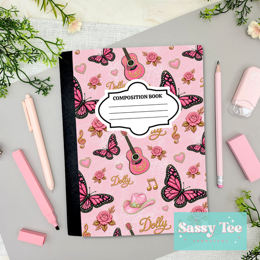 DOLLY PINK BUTTERFLY GUITAR WESTERN Peel + Stick Notebook Cover SET