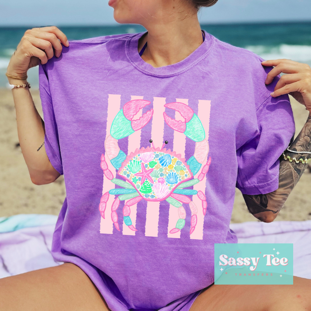 CRAB BRIGHT PASTELS SEASHELLS PREPPY STRIPES **Preorder/Restock Ships in 5-10 biz days**