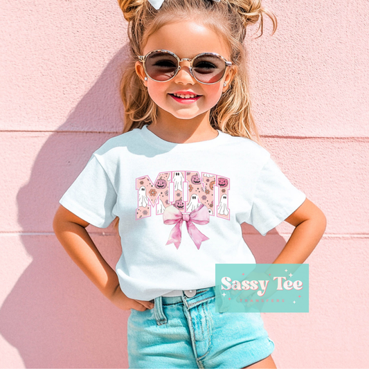 PINK HALLOWEEN GHOSTS BOW MINI Kids **Preorder/Restock Ships in 5-10 biz days**