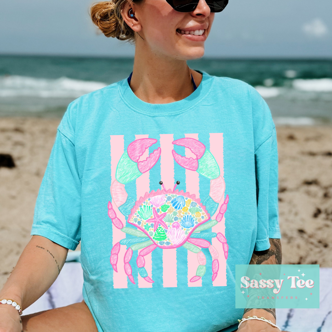 CRAB BRIGHT PASTELS SEASHELLS PREPPY STRIPES **Preorder/Restock Ships in 5-10 biz days**