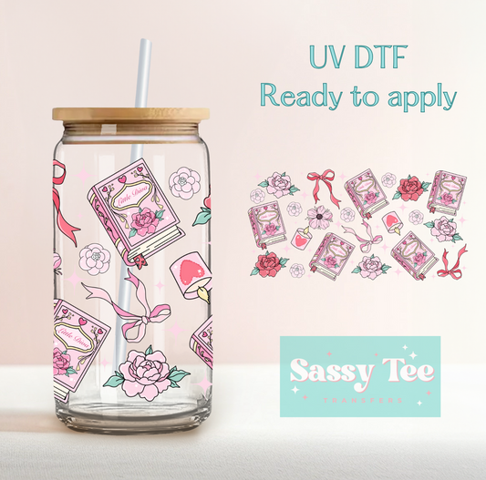 VINTAGE BOOKISH BOWS ROSE UV DTF CUP WRAP **Preorder, Ship sin 5-10 biz days**