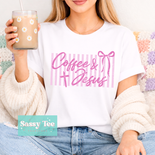 COFFEE & JESUS CROSS PINK BOW STRIPES **Preorder/Restock Ships in 5-10 biz days**