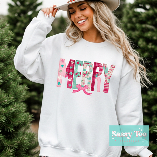 MERRY PINK MINT FAUX PATCHWORK CHRISTMAS **Preorder/Restock Ships in Est. 5-10 biz days**