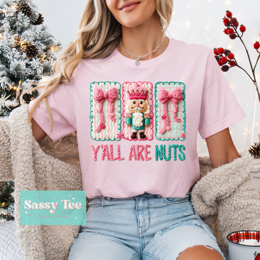 Y'ALL ARE NUTS PINK MINT NUTCRACKER FAUX YARN **Preorder/Restock Ships in 5-10 biz days**