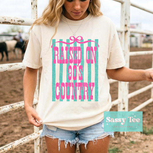RAISED ON 90'S COUNTRY PINK MINT PREPPY STRIPES **Preorder/Restock Ships in 5-10 biz days**