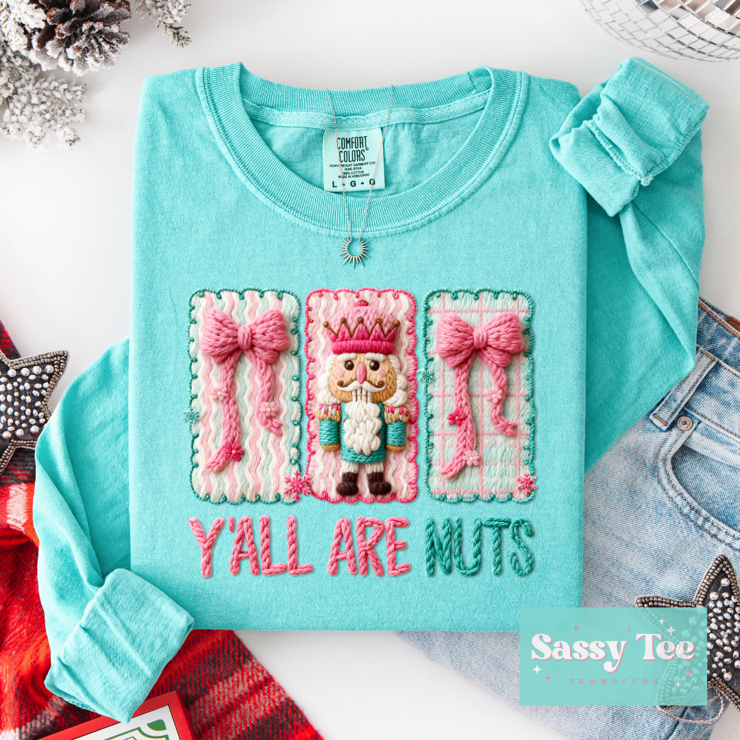 Y'ALL ARE NUTS PINK MINT NUTCRACKER FAUX YARN **Preorder/Restock Ships in 5-10 biz days**