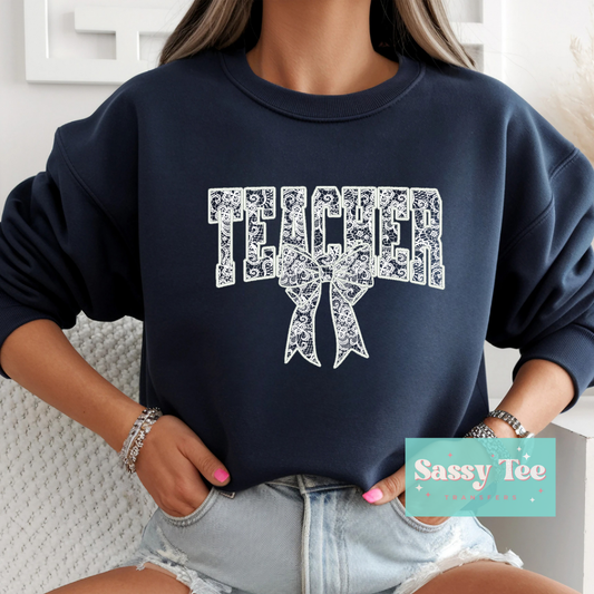 LACE TEACHER WHITE BOW **Preorder/Restock Ships in 5-10 biz days**