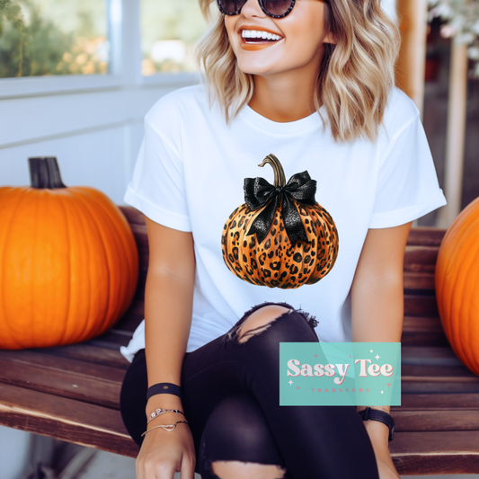 PUMPKIN LEOPARD BLACK BOW **Preorder/Restock Ships in 5-10 biz days**