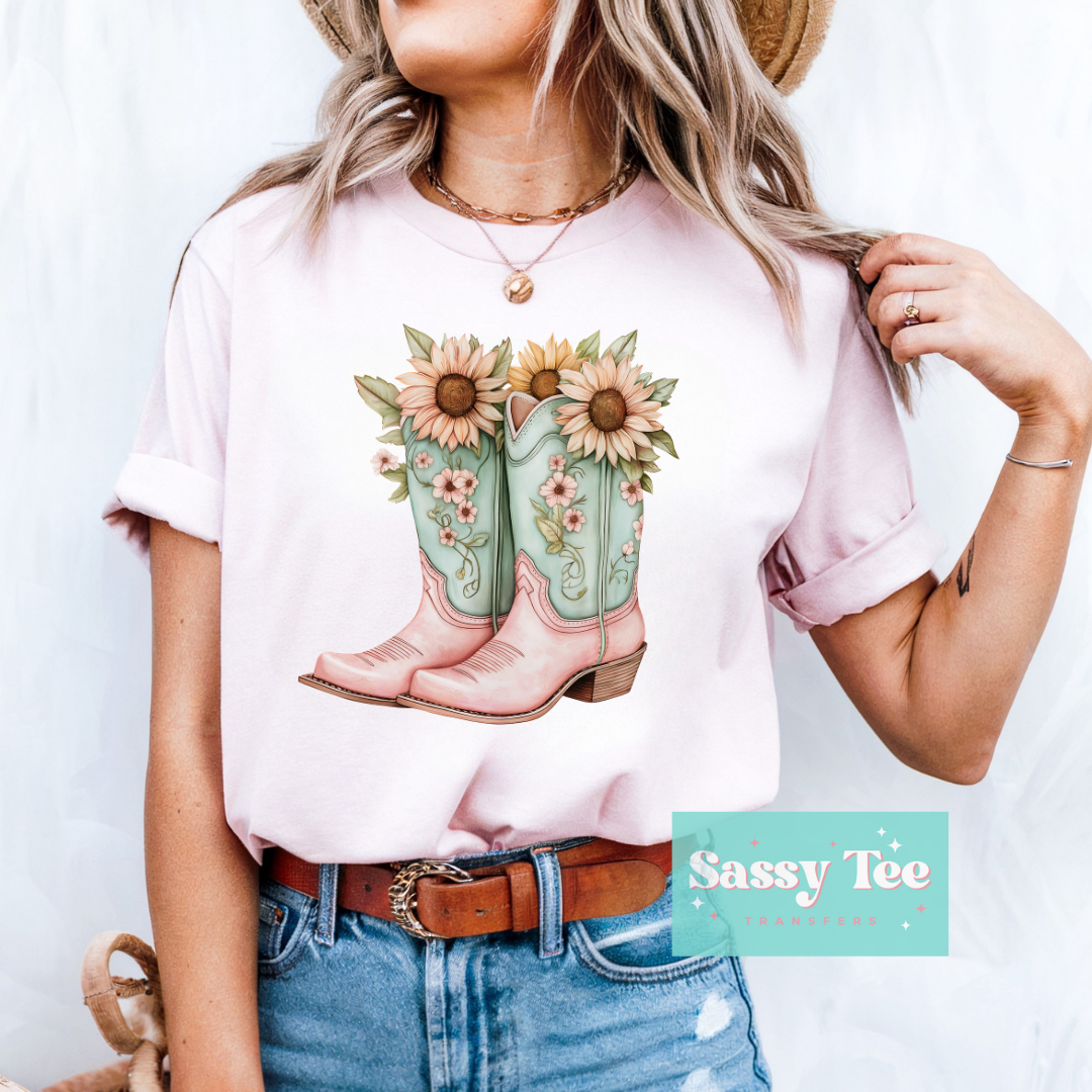 BOOTS SUNFLOWERS PINK MINT **Preorder/Restock Ships in 5-10 biz days**