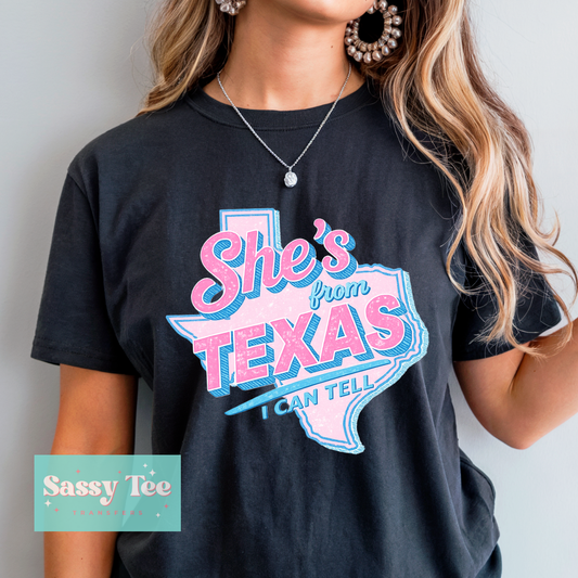 SHE'S FROM TEXAS I CAN TELL PINK BLUE **Preorder/Restock Ships in 5-10 biz days**