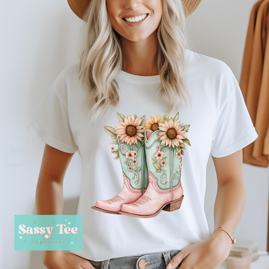 BOOTS SUNFLOWERS PINK MINT **Preorder/Restock Ships in 5-10 biz days**