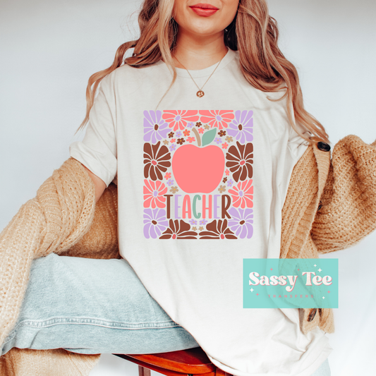 RETRO TEACHER APPLE FLOWERS **Preorder/Restock Ships in 5-10 biz days**