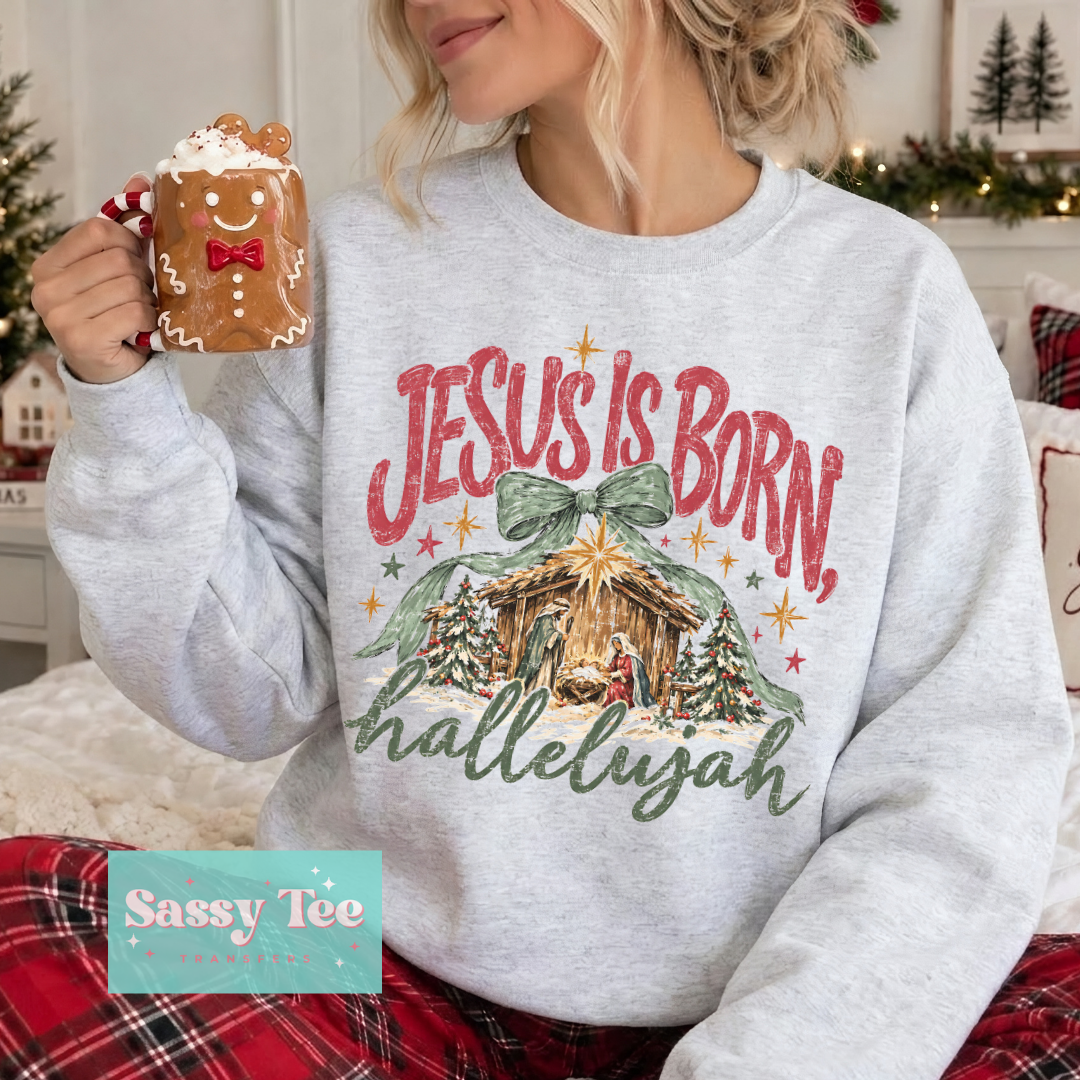 JESUS IS BORN HALLELUJAH CHRISTMAS BOW **Preorder/Restock Ships in 5-10 biz days** •