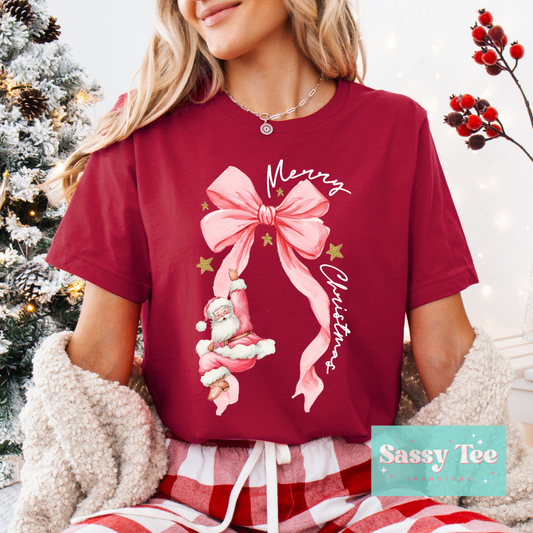 PINK BOW MERRY CHRISTMAS SANTA **Preorder/Restock Ships in Est. 5-10 biz days**