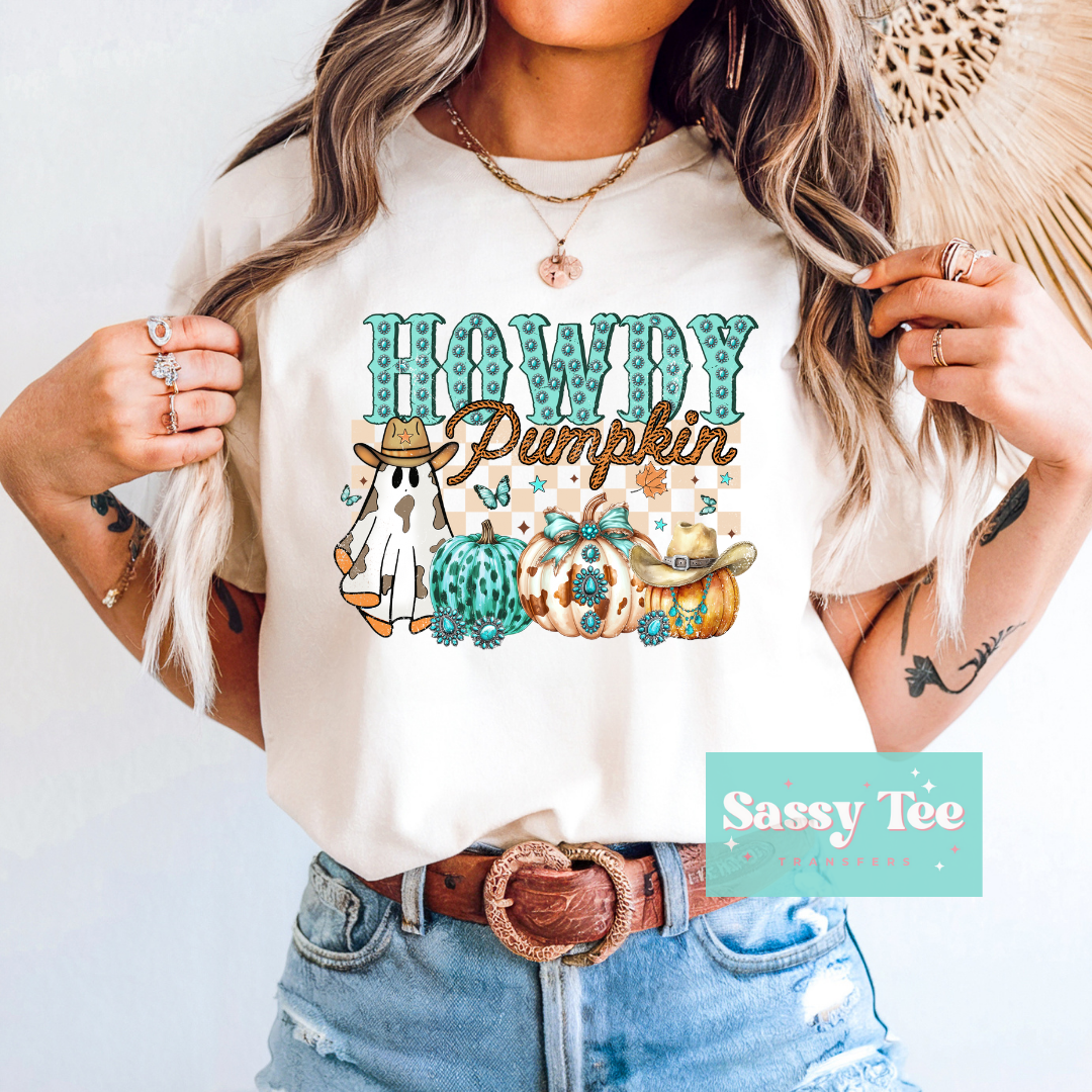 HOWDY PUMPKIN GHOST TURQUOISE WESTERN **Preorder Ships in 5-10 biz days**