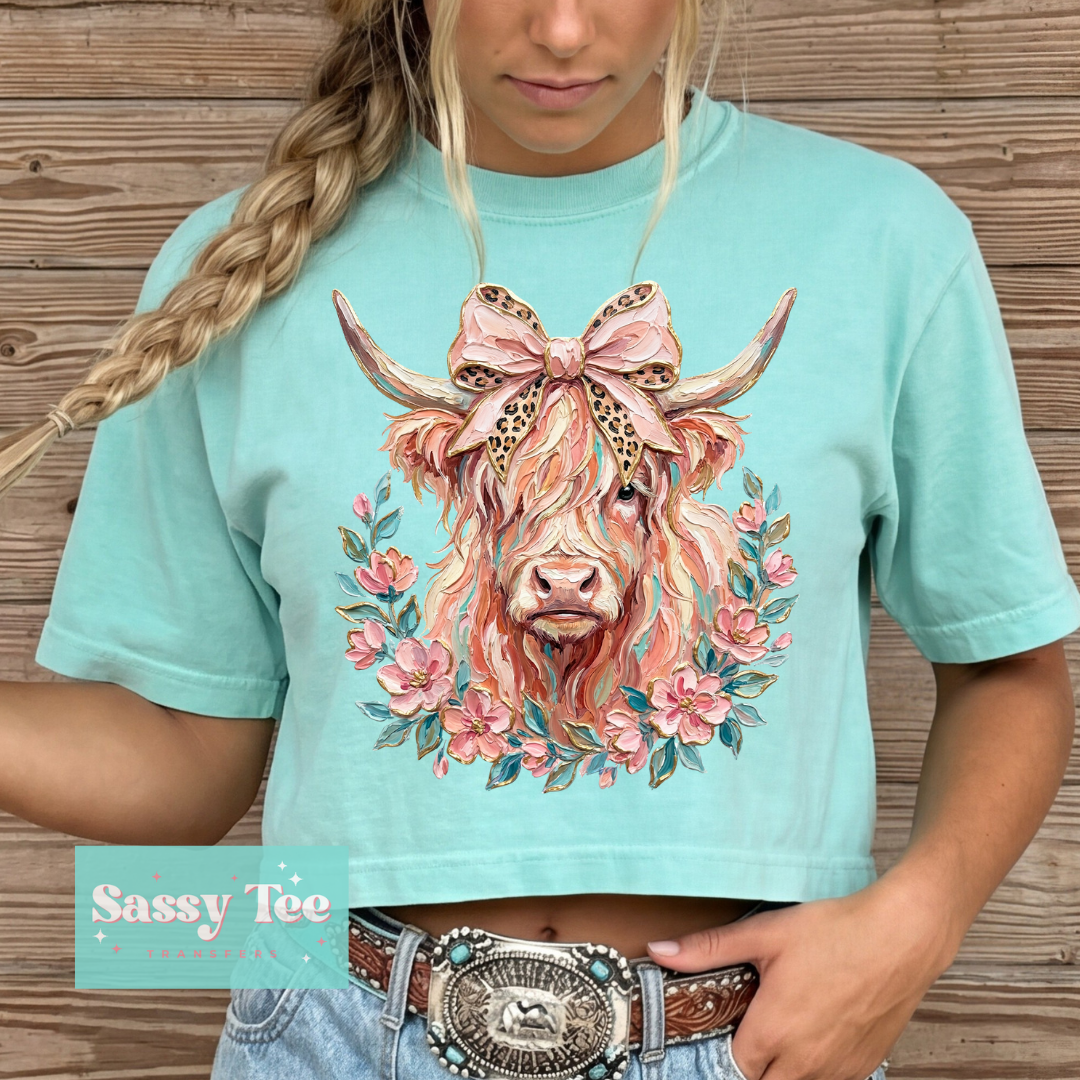HIGHLAND COW PINK BOW LEOPARD FAUX TEXTURE PAINT **Preorder/Restock Ships in 5-10 biz days**