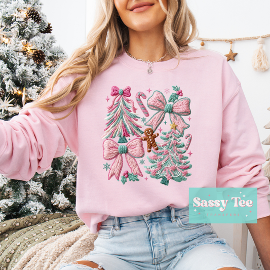 PINK MINT CHRISTMAS TREE BOW FAUX YARN **Preorder/Restock Ships in 5-10 biz days**